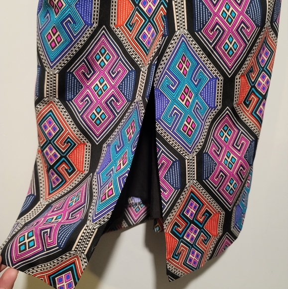 Mara Hoffan Silk Multi Colored Geometric Long Maxi Dress Size 4 - Picture 8 of 8